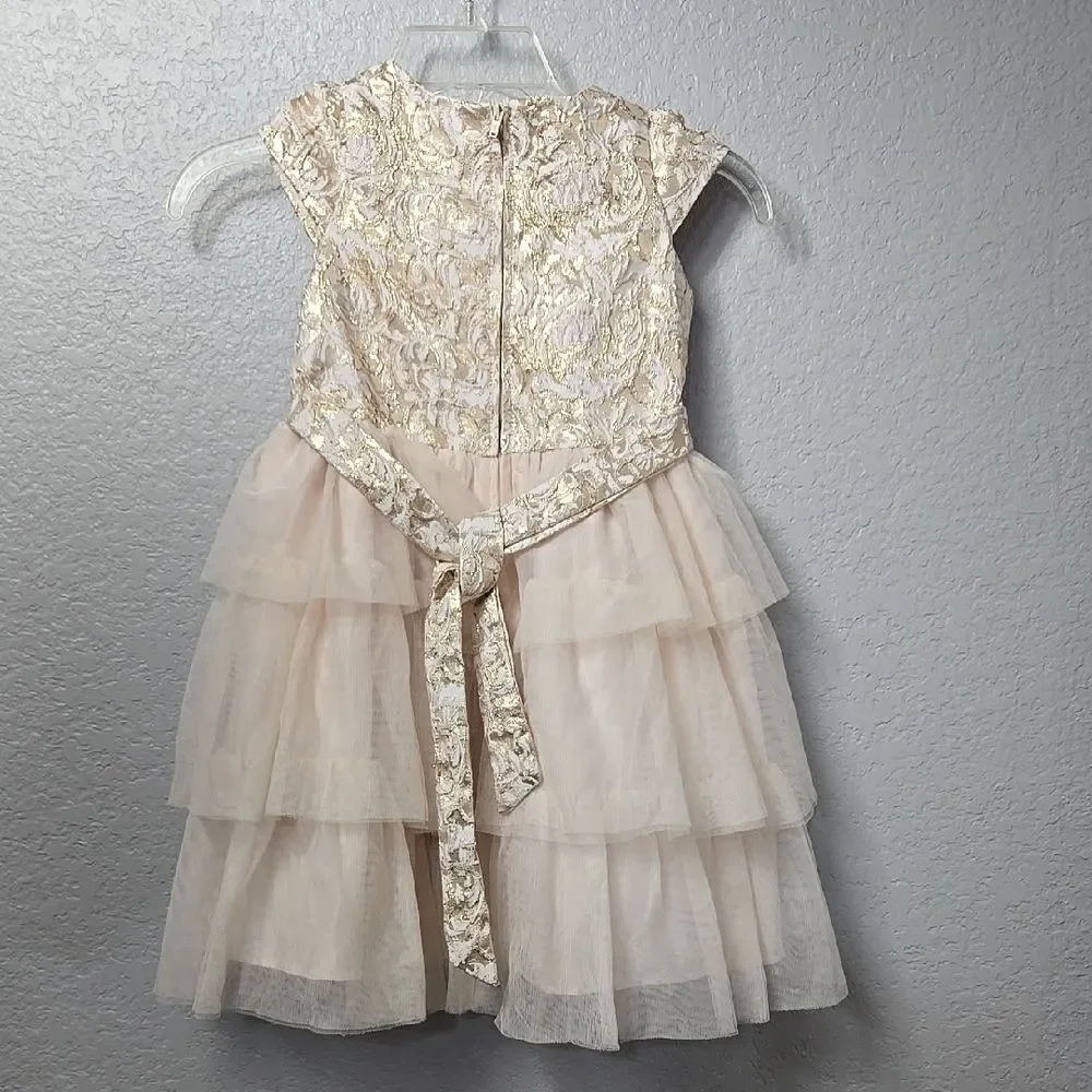 Biscotti Elegant Dress Gold Metallic Damask Flower Girl Formal Party Wedding